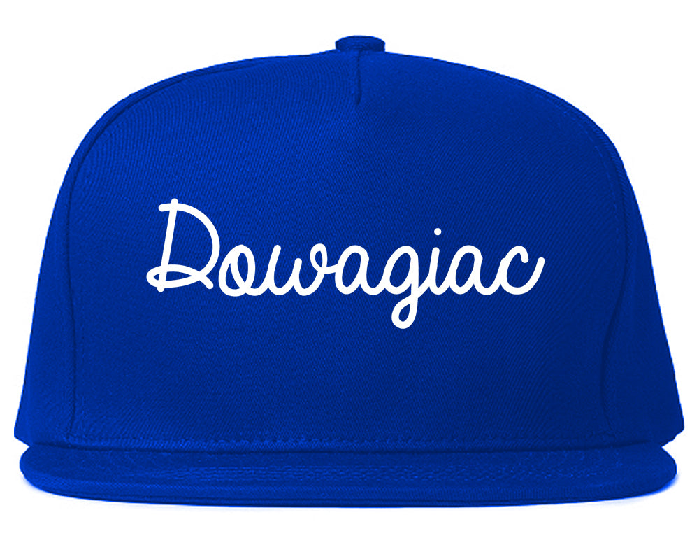 Dowagiac Michigan MI Script Mens Snapback Hat Royal Blue