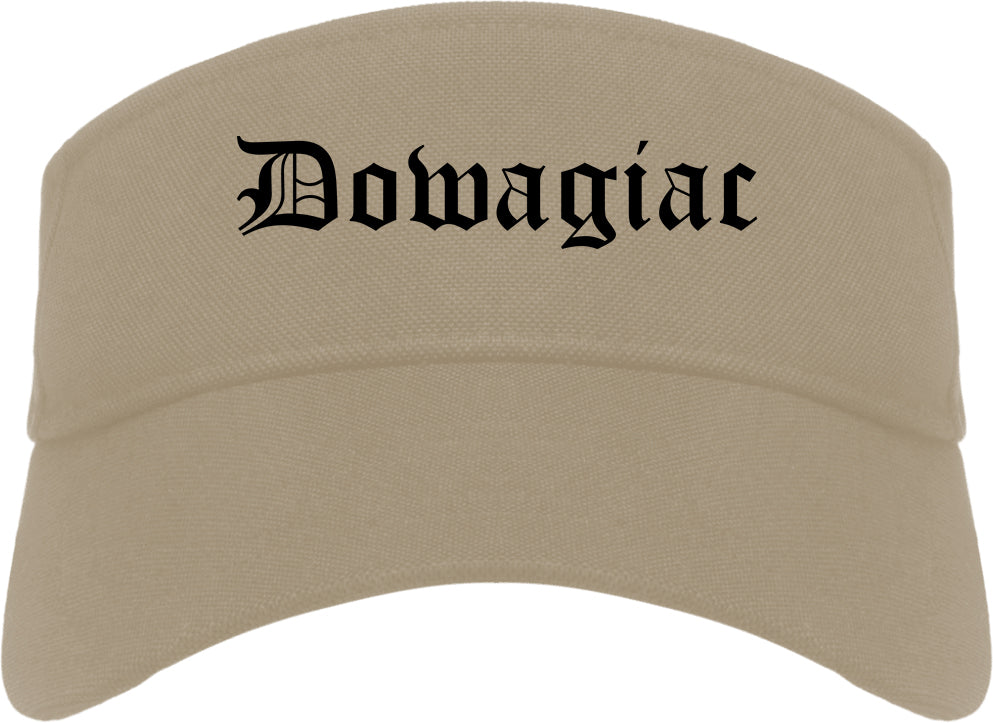 Dowagiac Michigan MI Old English Mens Visor Cap Hat Khaki