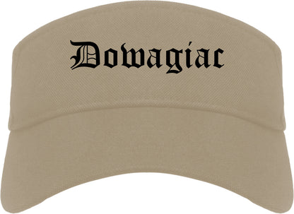 Dowagiac Michigan MI Old English Mens Visor Cap Hat Khaki