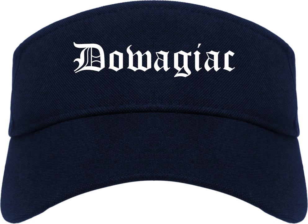 Dowagiac Michigan MI Old English Mens Visor Cap Hat Navy Blue