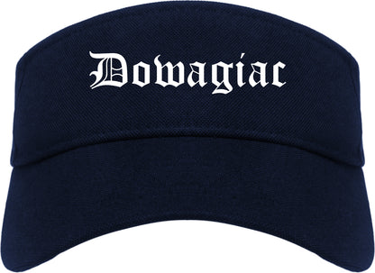 Dowagiac Michigan MI Old English Mens Visor Cap Hat Navy Blue