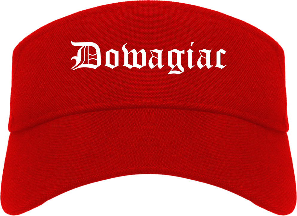 Dowagiac Michigan MI Old English Mens Visor Cap Hat Red