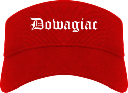 Dowagiac Michigan MI Old English Mens Visor Cap Hat Red