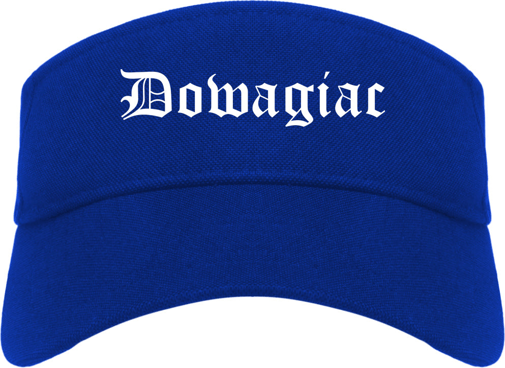Dowagiac Michigan MI Old English Mens Visor Cap Hat Royal Blue