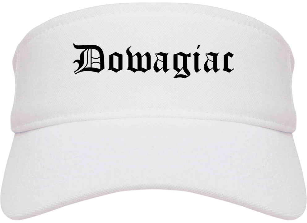 Dowagiac Michigan MI Old English Mens Visor Cap Hat White