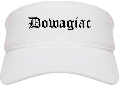 Dowagiac Michigan MI Old English Mens Visor Cap Hat White