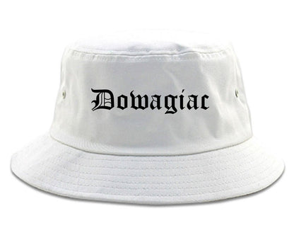 Dowagiac Michigan MI Old English Mens Bucket Hat White