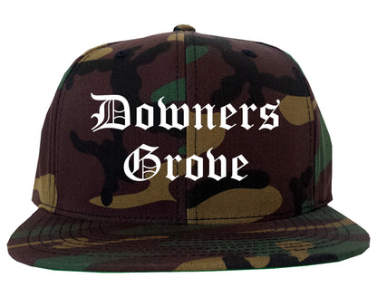 Downers Grove Illinois IL Old English Mens Snapback Hat Army Camo