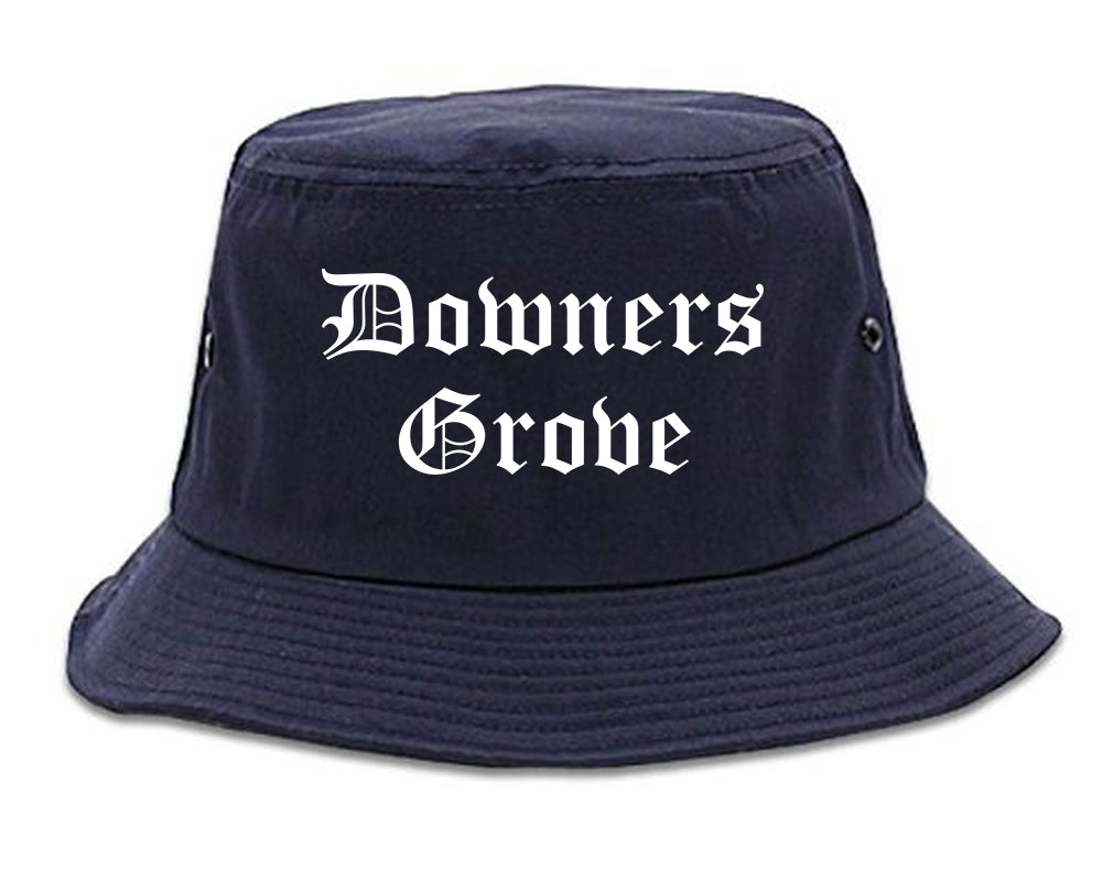 Downers Grove Illinois IL Old English Mens Bucket Hat Navy Blue