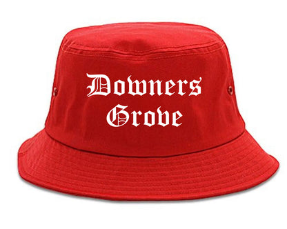 Downers Grove Illinois IL Old English Mens Bucket Hat Red
