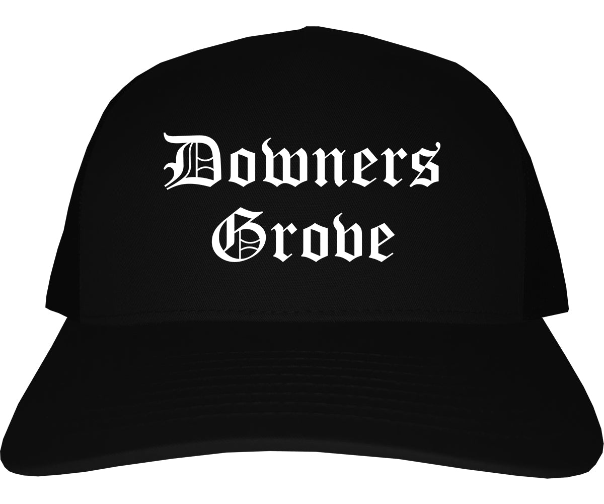 Downers Grove Illinois IL Old English Mens Trucker Hat Cap Black