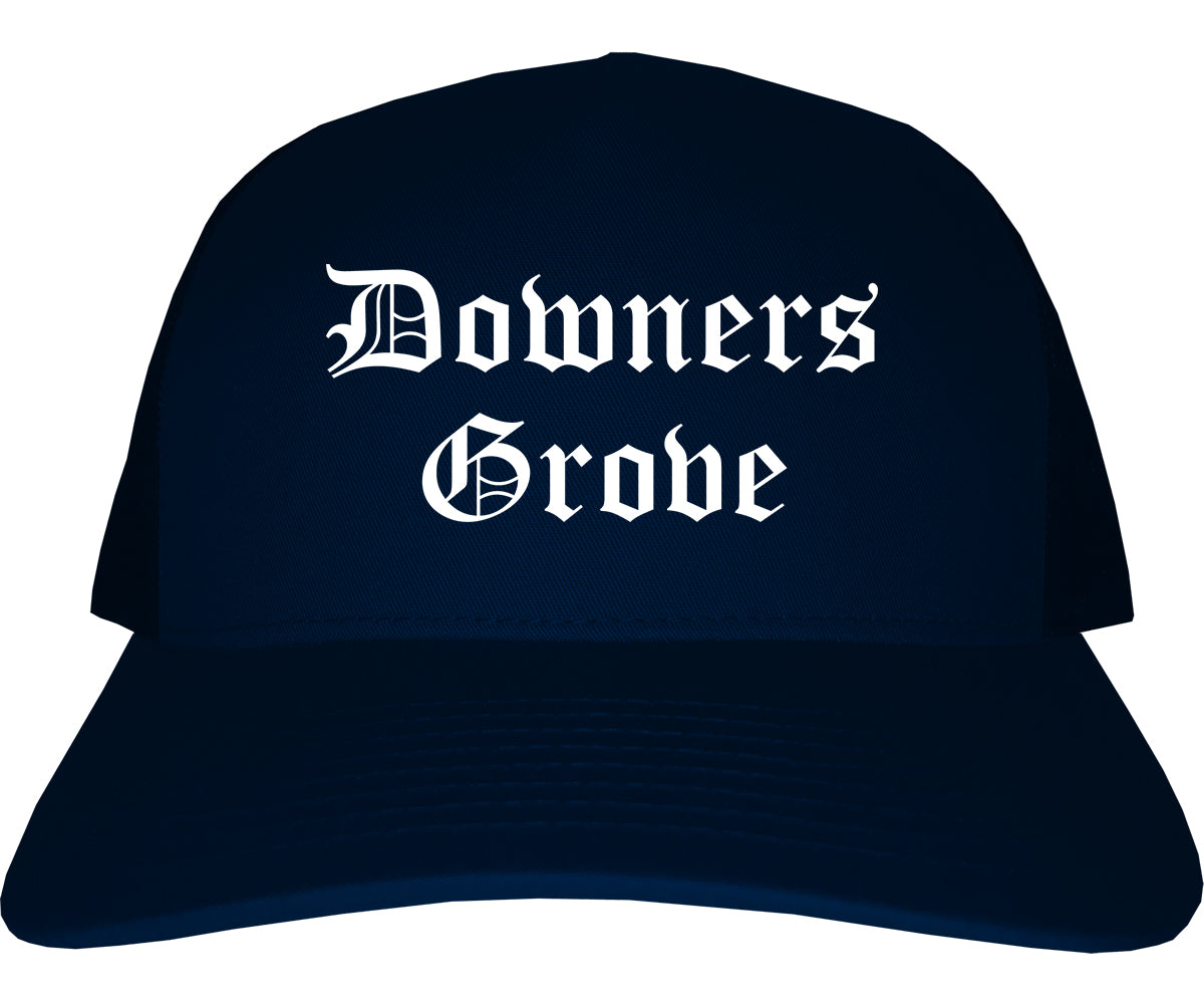 Downers Grove Illinois IL Old English Mens Trucker Hat Cap Navy Blue