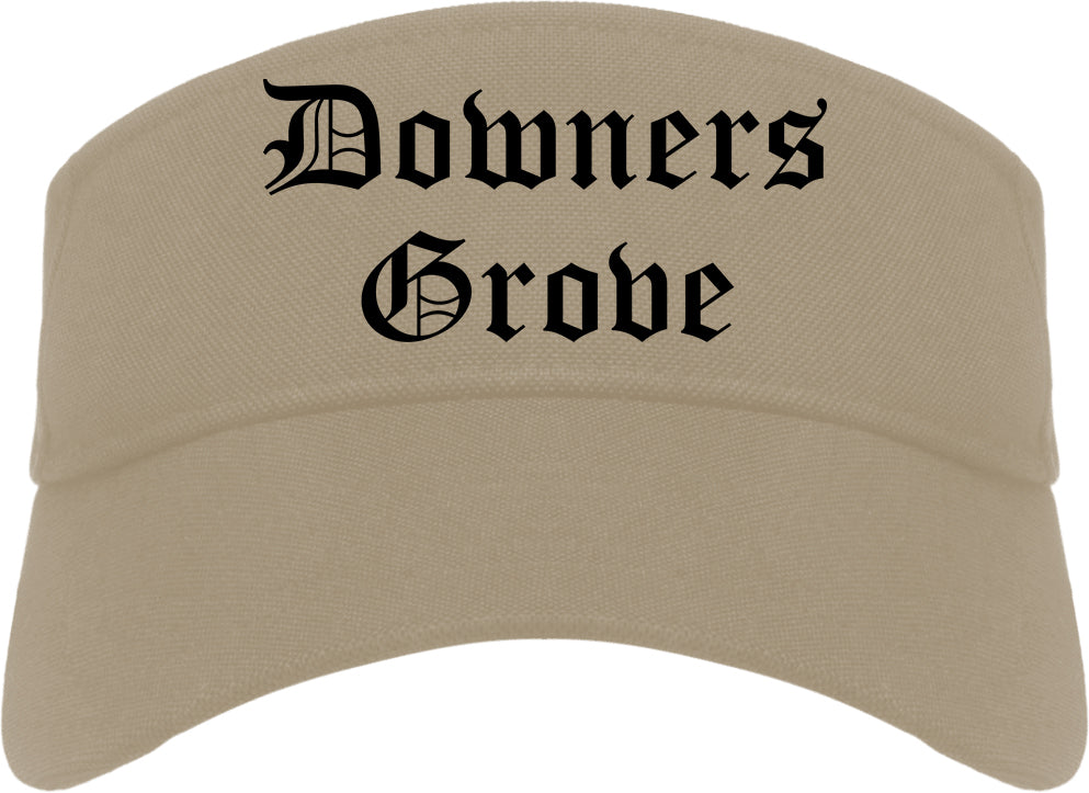 Downers Grove Illinois IL Old English Mens Visor Cap Hat Khaki