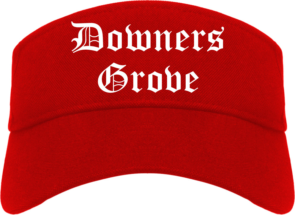 Downers Grove Illinois IL Old English Mens Visor Cap Hat Red