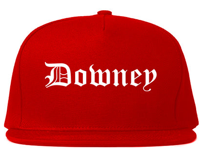Downey California CA Old English Mens Snapback Hat Red