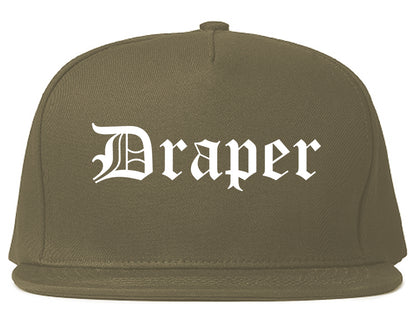 Draper Utah UT Old English Mens Snapback Hat Grey