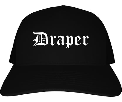 Draper Utah UT Old English Mens Trucker Hat Cap Black