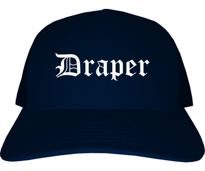 Draper Utah UT Old English Mens Trucker Hat Cap Navy Blue