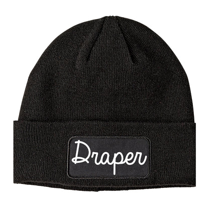Draper Utah UT Script Mens Knit Beanie Hat Cap Black