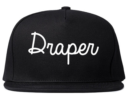 Draper Utah UT Script Mens Snapback Hat Black
