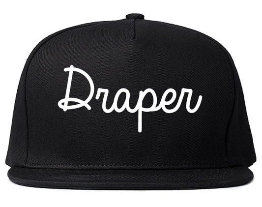 Draper Utah UT Script Mens Snapback Hat Black