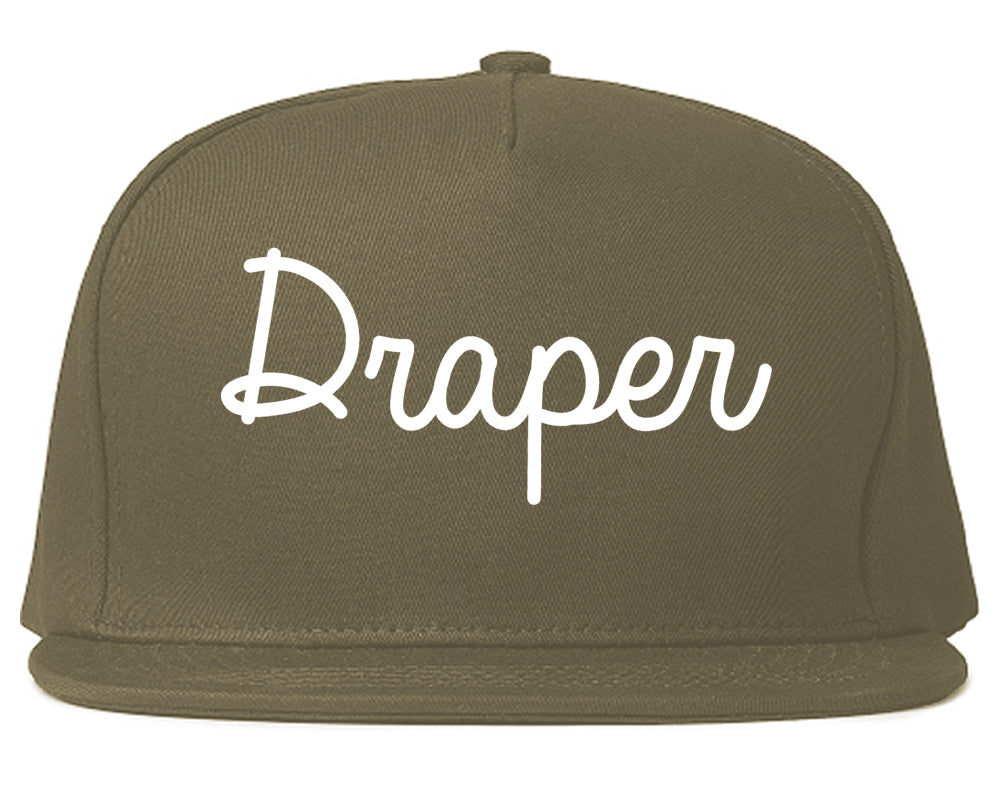 Draper Utah UT Script Mens Snapback Hat Grey