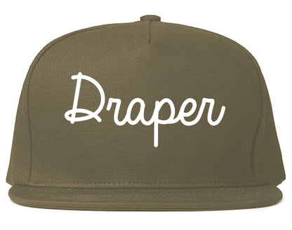 Draper Utah UT Script Mens Snapback Hat Grey