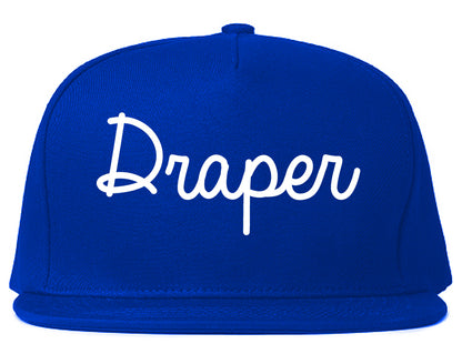 Draper Utah UT Script Mens Snapback Hat Royal Blue