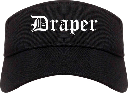 Draper Utah UT Old English Mens Visor Cap Hat Black