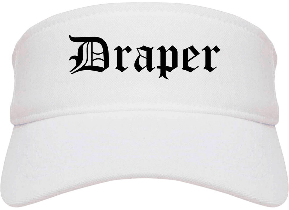 Draper Utah UT Old English Mens Visor Cap Hat White