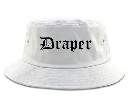Draper Utah UT Old English Mens Bucket Hat White