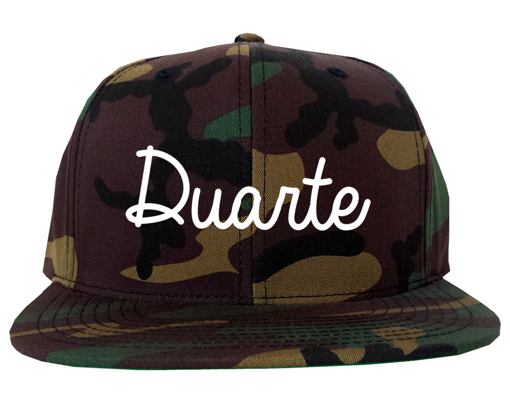 Duarte California CA Script Mens Snapback Hat Army Camo
