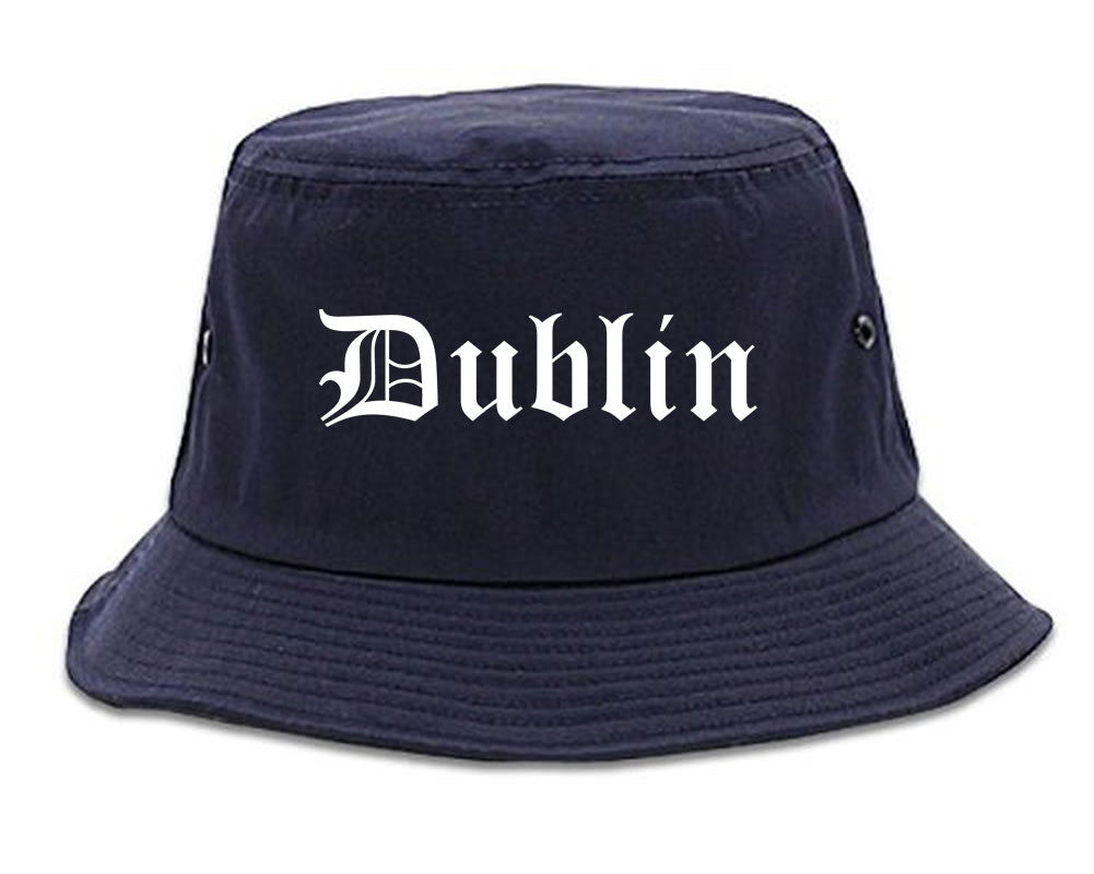 Dublin California CA Old English Mens Bucket Hat Navy Blue