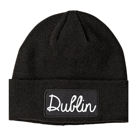 Dublin California CA Script Mens Knit Beanie Hat Cap Black