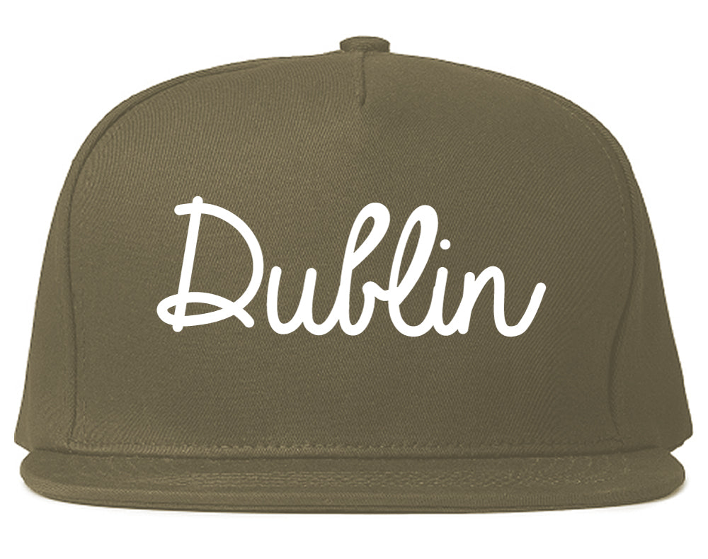 Dublin California CA Script Mens Snapback Hat Grey