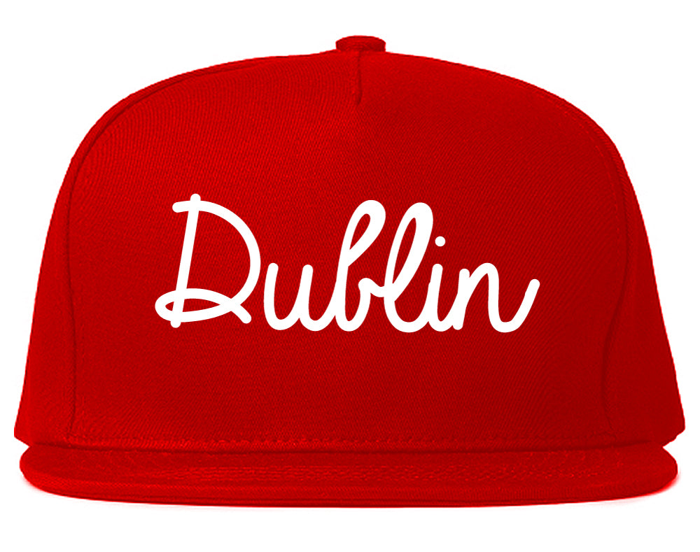 Dublin California CA Script Mens Snapback Hat Red