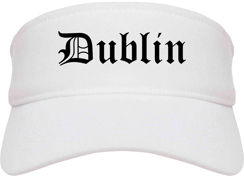 Dublin California CA Old English Mens Visor Cap Hat White