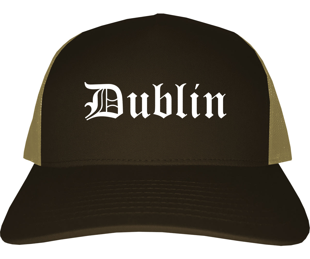 Dublin Georgia GA Old English Mens Trucker Hat Cap Brown