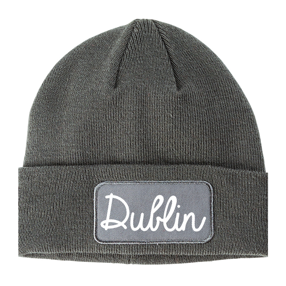 Dublin Georgia GA Script Mens Knit Beanie Hat Cap Grey