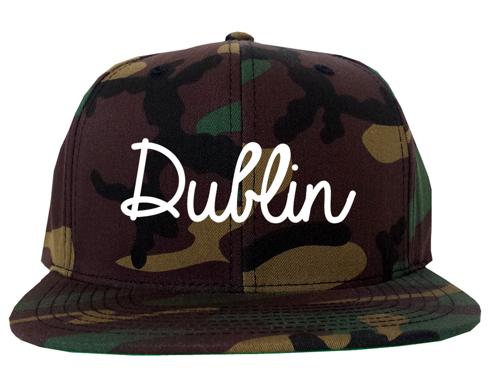 Dublin Georgia GA Script Mens Snapback Hat Army Camo