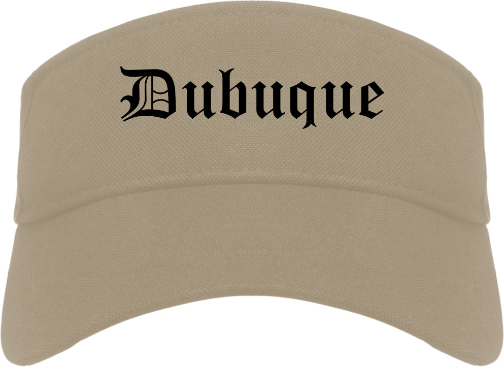 Dubuque Iowa IA Old English Mens Visor Cap Hat Khaki