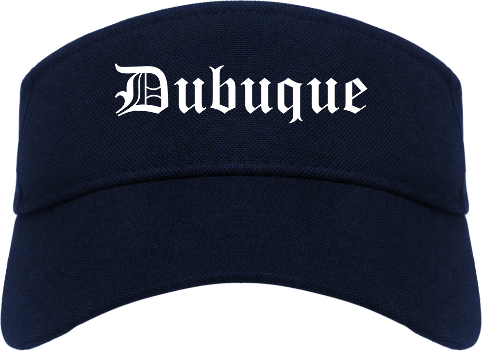 Dubuque Iowa IA Old English Mens Visor Cap Hat Navy Blue
