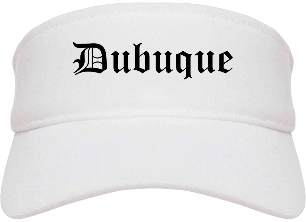 Dubuque Iowa IA Old English Mens Visor Cap Hat White