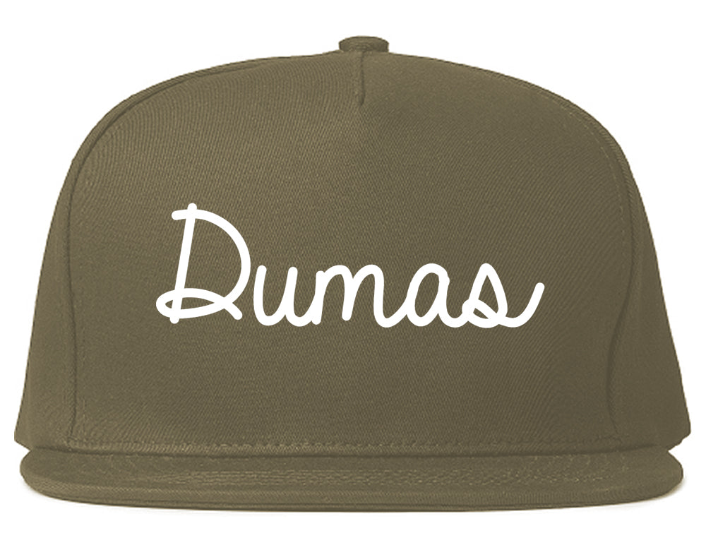 Dumas Texas TX Script Mens Snapback Hat Grey