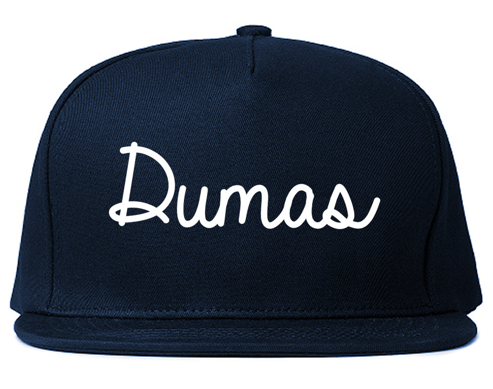 Dumas Texas TX Script Mens Snapback Hat Navy Blue