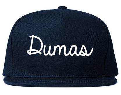 Dumas Texas TX Script Mens Snapback Hat Navy Blue