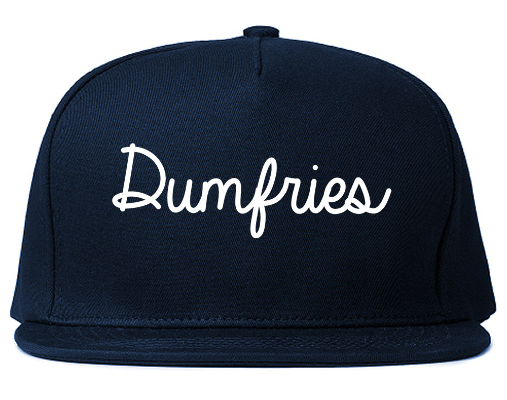 Dumfries Virginia VA Script Mens Snapback Hat Navy Blue