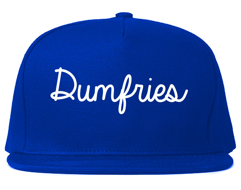 Dumfries Virginia VA Script Mens Snapback Hat Royal Blue