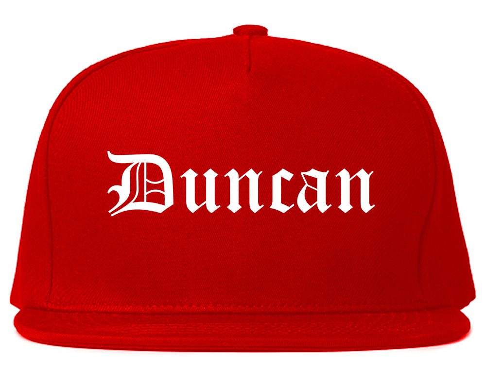 Duncan Oklahoma OK Old English Mens Snapback Hat Red