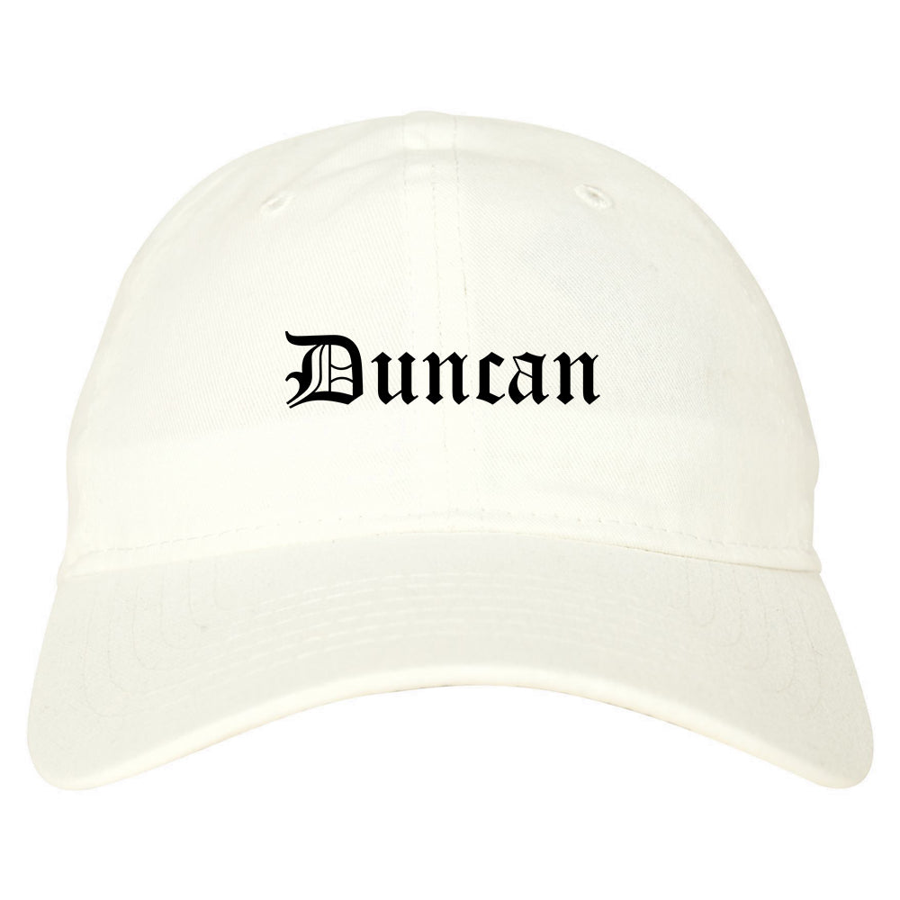 Duncan Oklahoma OK Old English Mens Dad Hat Baseball Cap White